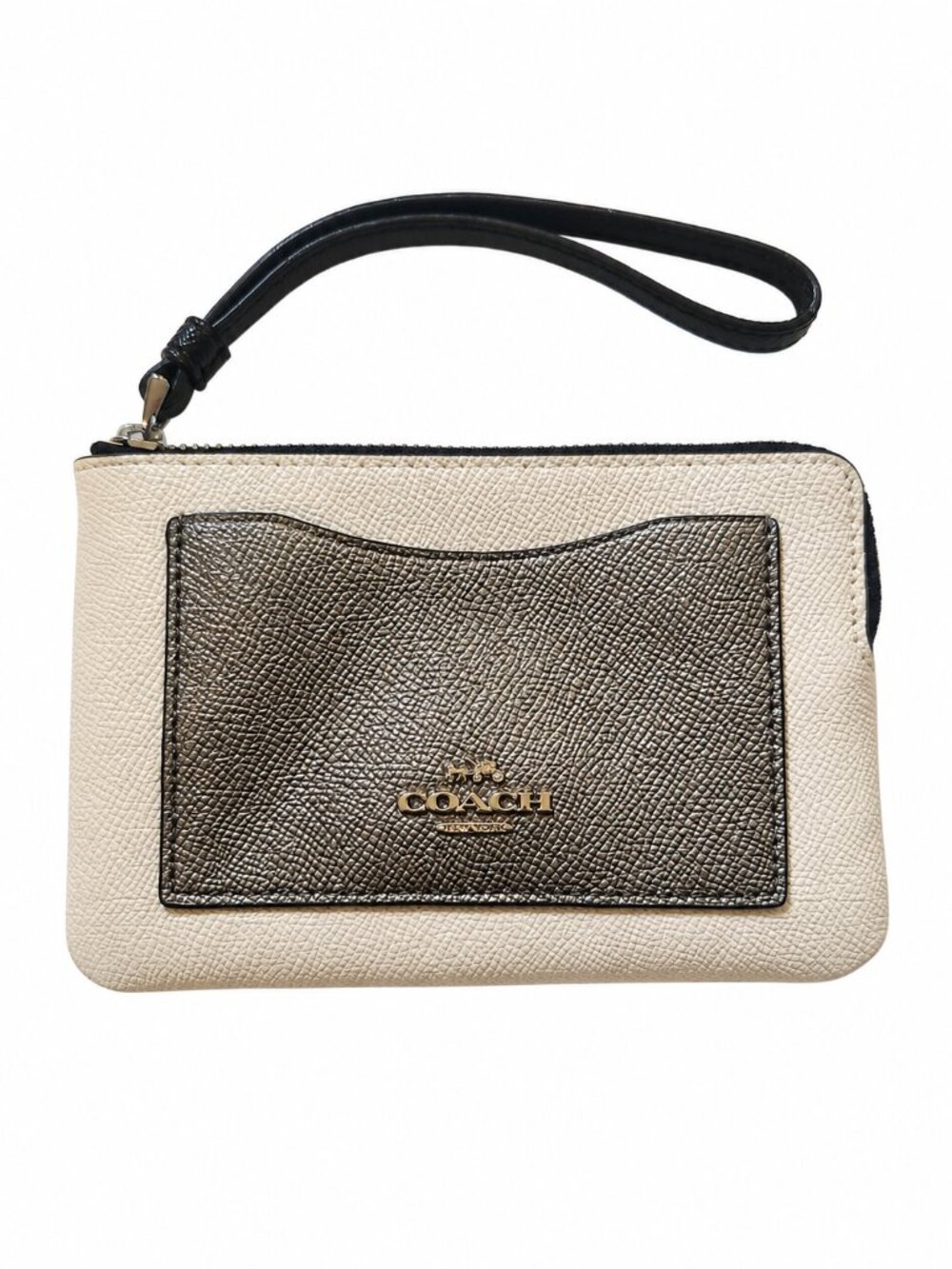 Coach Cream Metallic Gray Leather Wristlet Colorblock 6x4